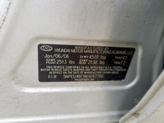 5NPEU46F96H097790 - 2006 HYUNDAI SONATA GLS  photo 10