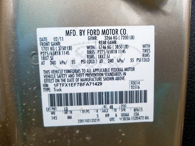 1FTFX1EF7BFA71429 - 2011 FORD F150 SUPER CAB  photo 10