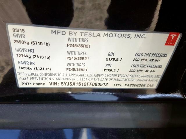 5YJSA1S12FF080512 - 2015 TESLA MODEL S 70  photo 10