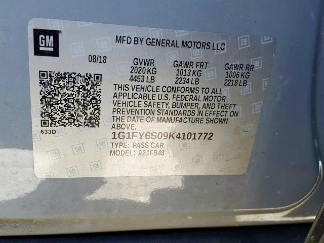 1G1FY6S09K4101772 - 2019 CHEVROLET BOLT EV LT  photo 10