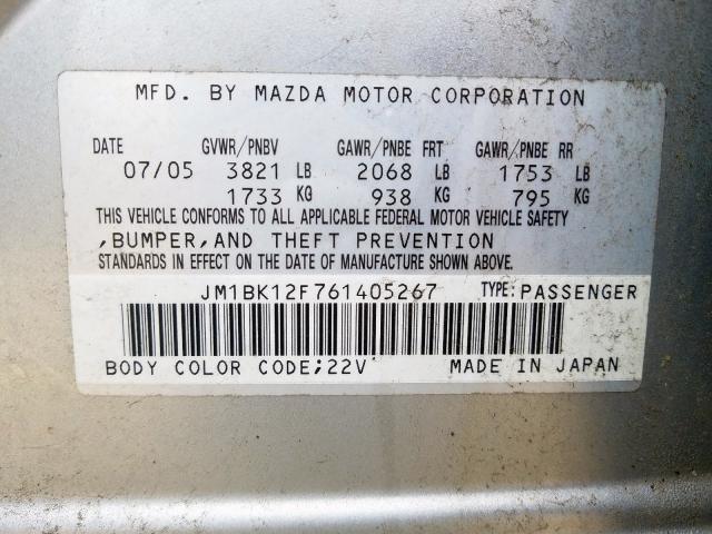 JM1BK12F761405267 - 2006 MAZDA 3 I  photo 10