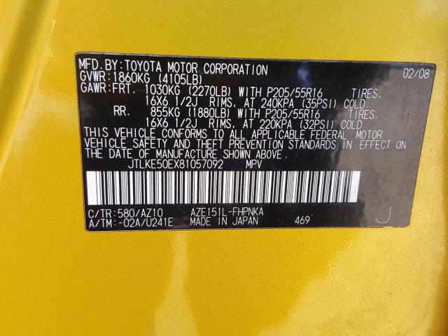 JTLKE50EX81057092 - 2008 TOYOTA SCION XB  Foto 10