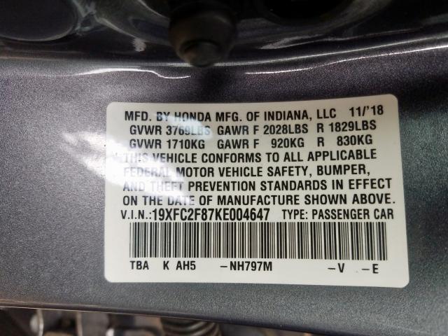 19XFC2F87KE004647 - 2019 HONDA CIVIC SPORT  照片 10