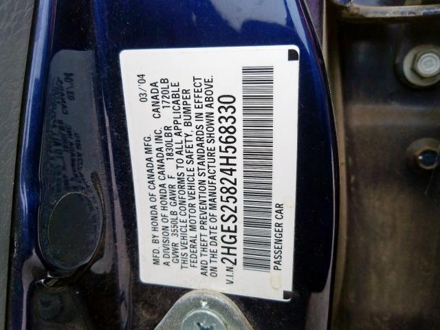 2HGES25824H568330 - 2004 HONDA CIVIC EX  photo 10