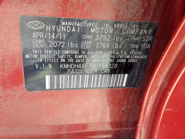 KMHDH4AE7BU156328 - 2011 HYUNDAI ELANTRA GLS  photo 10