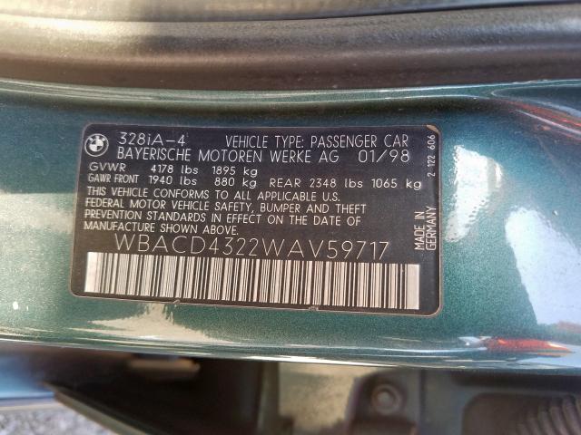 WBACD4322WAV59717 - 1998 BMW 328 I AUTOMATIC  ფოტო 10