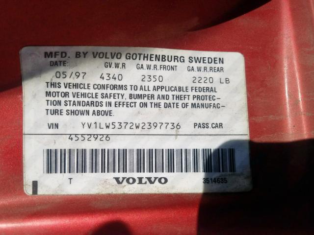 YV1LW5372W2397736 - 1998 VOLVO V70 T5 TURBO  photo 10