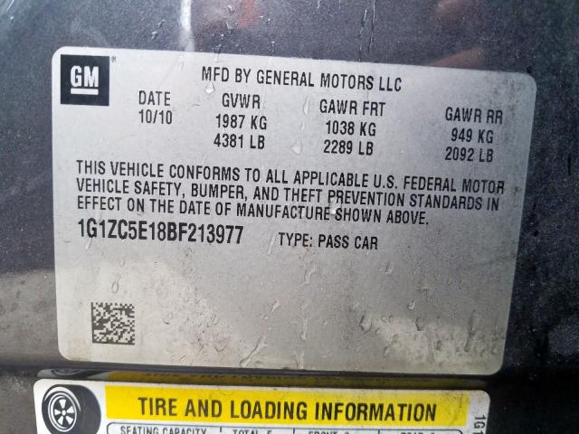 1G1ZC5E18BF213977 - 2011 CHEVROLET MALIBU 1LT  照片 10