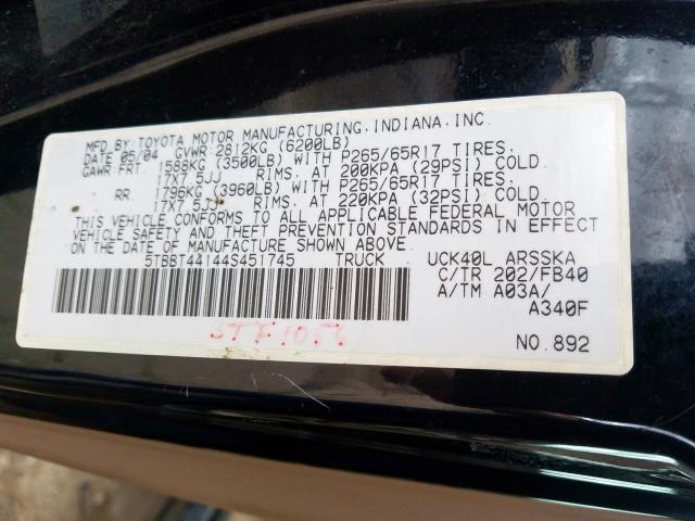5TBBT44144S451745 - 2004 TOYOTA TUNDRA ACCESS CAB SR5  photo 10
