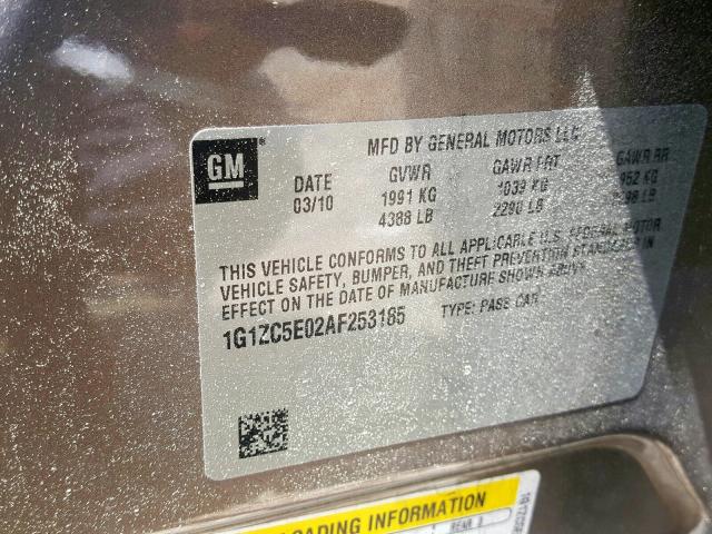 1G1ZC5E02AF253185 - 2010 CHEVROLET MALIBU 1LT  photo 10