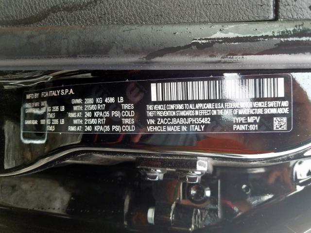 ZACCJBAB0JPH35482 - 2018 JEEP RENEGADE SPORT  լուսանկար 10