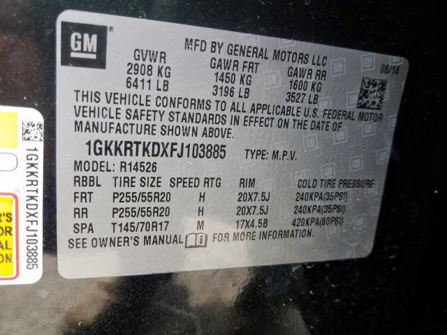 1GKKRTKDXFJ103885 - 2015 GMC ACADIA DENALI  photo 10