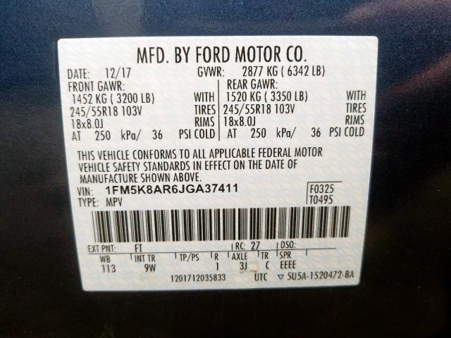 1FM5K8AR6JGA37411 - 2018 FORD EXPLORER POLICE INTERCEPTOR  photo 10