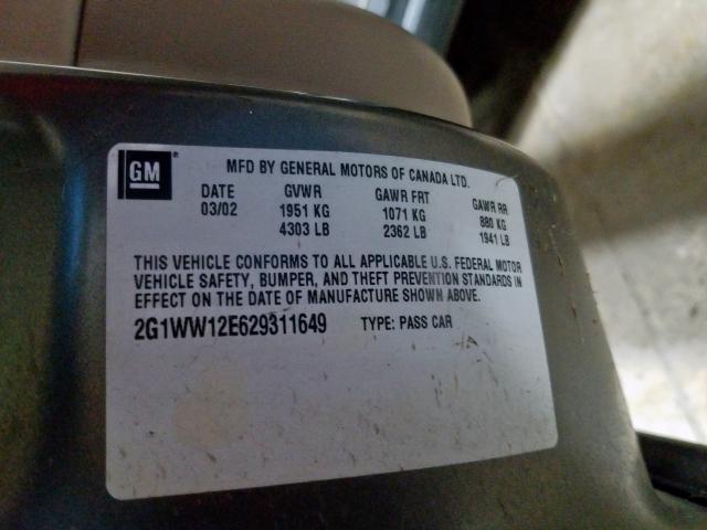 2G1WW12E629311649 - 2002 CHEVROLET MONTE CARLO LS  ფოტო 10