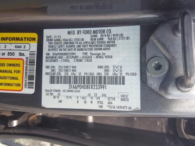 3FA6P0HD8ER233991 - 2014 FORD FUSION SE  photo 10