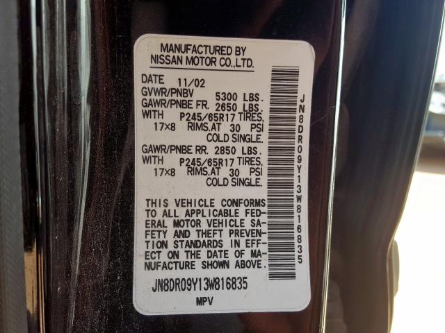 JN8DR09Y13W816835 - 2003 NISSAN PATHFINDER LE  ფოტო 10