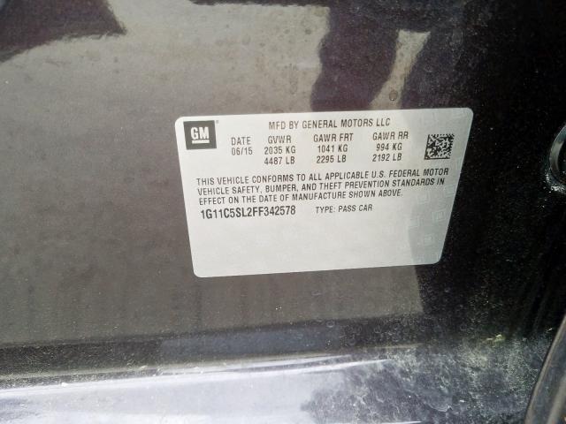 1G11C5SL2FF342578 - 2015 CHEVROLET MALIBU 1LT  照片 10