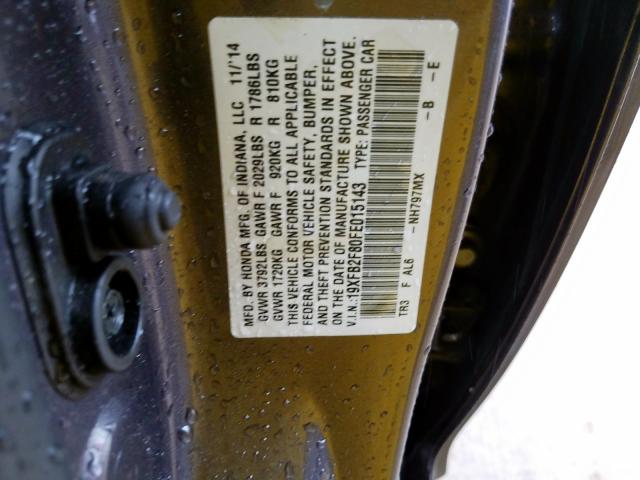 19XFB2F80FE015143 - 2015 HONDA CIVIC EX  photo 10