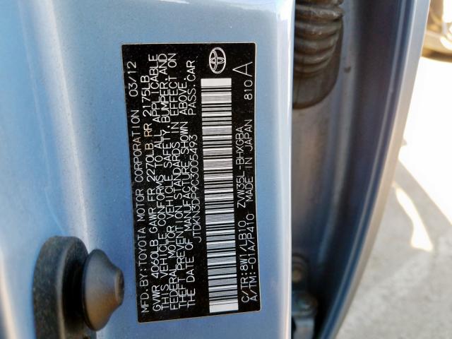 JTDKN3DP9C3005493 - 2012 TOYOTA PRIUS PLUG-IN  photo 10