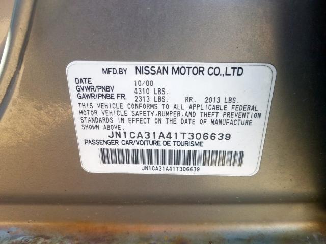 JN1CA31A41T306639 - 2001 NISSAN MAXIMA GXE  photo 10