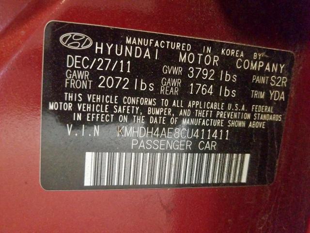 KMHDH4AE8CU411411 - 2012 HYUNDAI ELANTRA GLS  photo 10