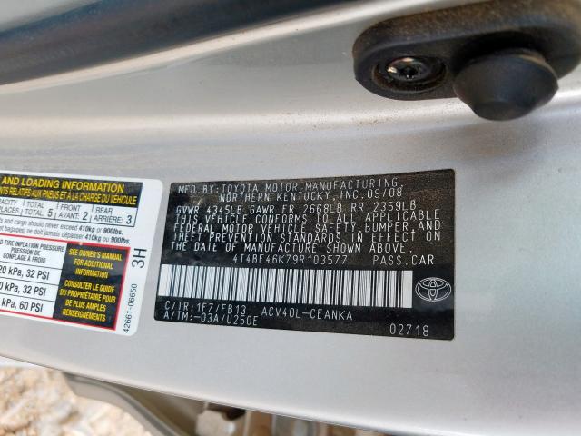 4T4BE46K79R103577 - 2009 TOYOTA CAMRY BASE  photo 10