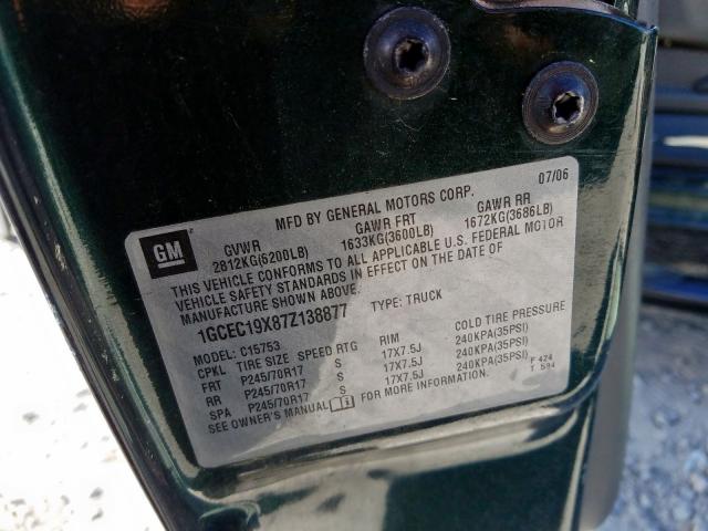 1GCEC19X87Z138877 - 2007 CHEVROLET SILVERADO C1500 CLASSIC  photo 10