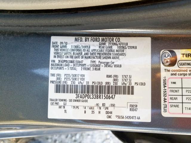 3FADP0L33BR150647 - 2011 FORD FUSION HYBRID  photo 10