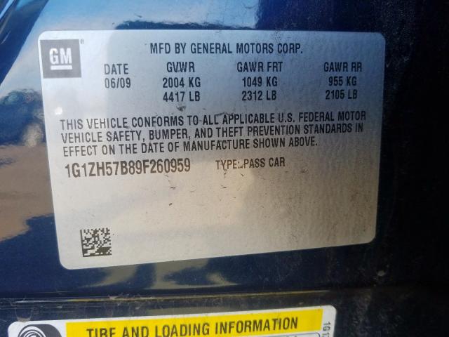 1G1ZH57B89F260959 - 2009 CHEVROLET MALIBU 1LT  照片 10