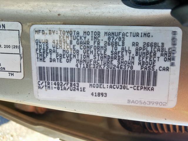 4T1BE32K73U246370 - 2003 TOYOTA CAMRY LE  photo 10