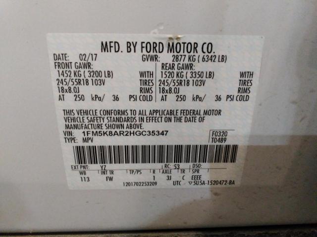 1FM5K8AR2HGC35347 - 2017 FORD EXPLORER POLICE INTERCEPTOR WHITE photo 10