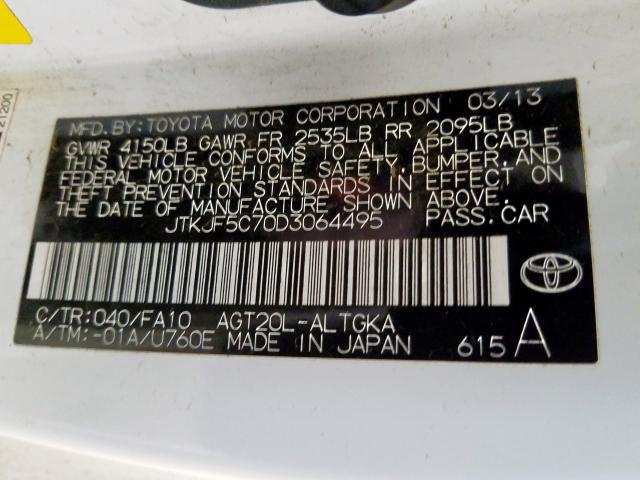 JTKJF5C70D3064495 - 2013 TOYOTA SCION TC  ფოტო 10