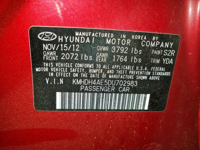 KMHDH4AE5DU702983 - 2013 HYUNDAI ELANTRA GLS  photo 10