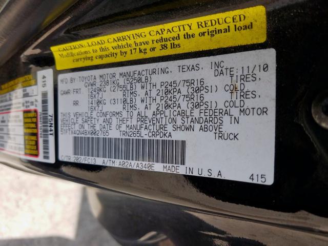 5TFTX4GN4BX002765 - 2011 TOYOTA TACOMA PRERUNNER ACCESS CAB  photo 10