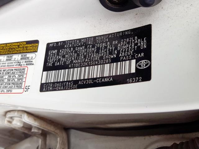 4T1BE32K15U430285 - 2005 TOYOTA CAMRY LE  photo 10