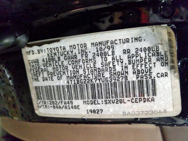 4T1BG22K7YU639278 - 2000 TOYOTA CAMRY CE  photo 10