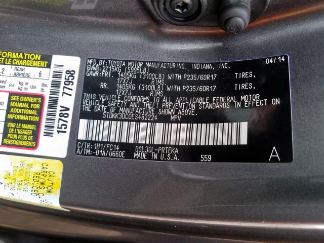 5TDKK3DC0ES482224 - 2014 TOYOTA SIENNA LE  photo 10