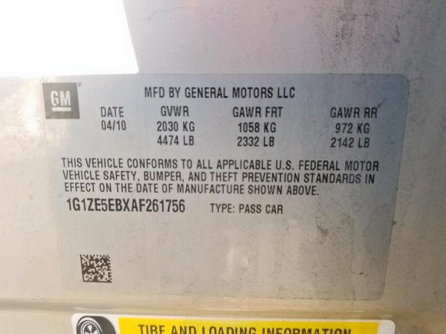 1G1ZE5EBXAF261756 - 2010 CHEVROLET MALIBU LTZ  ფოტო 10