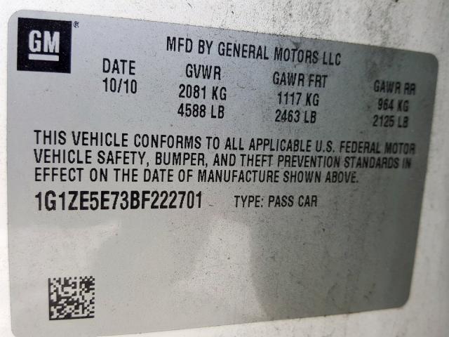 1G1ZE5E73BF222701 - 2011 CHEVROLET MALIBU LTZ  ფოტო 10