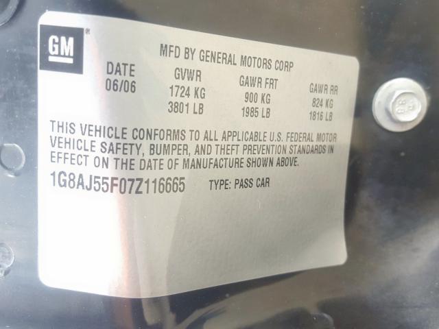 1G8AJ55F07Z116665 - 2007 SATURN ION LEVEL 2  photo 10