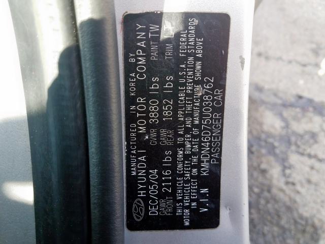 KMHDN46D75U038762 - 2005 HYUNDAI ELANTRA GLS  photo 10