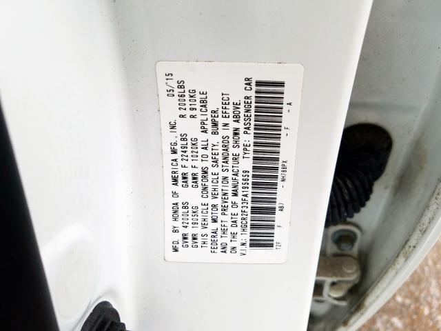 1HGCR2F33FA195659 - 2015 HONDA ACCORD LX  photo 10