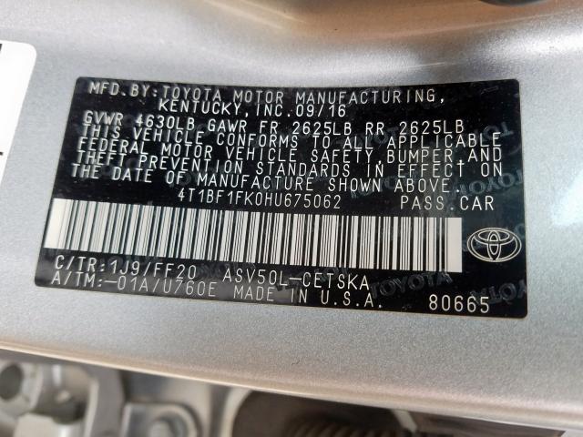 4T1BF1FK0HU675062 - 2017 TOYOTA CAMRY LE  photo 10