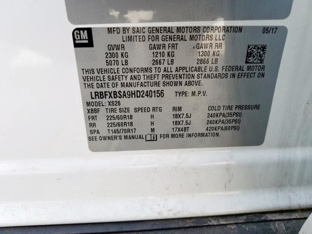 LRBFXBSA9HD240156 - 2017 BUICK ENVISION ESSENCE  ფოტო 10