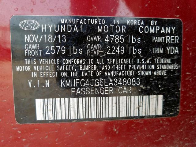 KMHFG4JG6EA348083 - 2014 HYUNDAI AZERA  photo 10