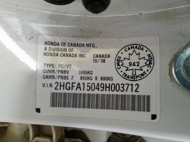 2HGFA15049H003712 - 2009 HONDA CIVIC EXL  照片 10