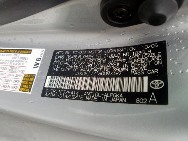 JTKDE177160097397 - 2006 TOYOTA SCION TC  ფოტო 10