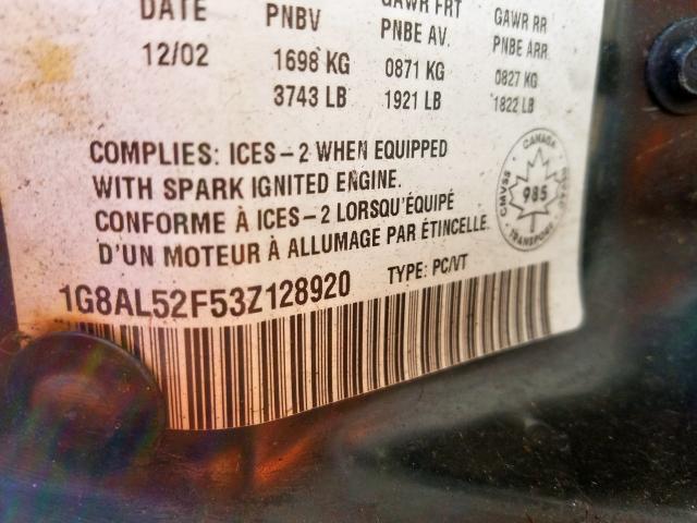 1G8AL52F53Z128920 - 2003 SATURN ION LEVEL 3  photo 10