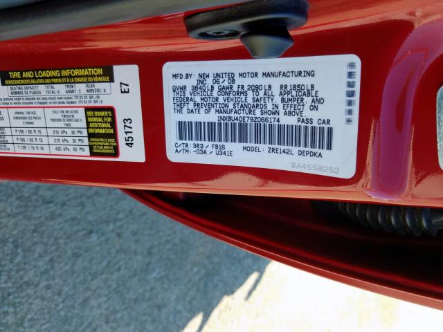 1NXBU40E79Z066174 - 2009 TOYOTA COROLLA BASE  photo 10