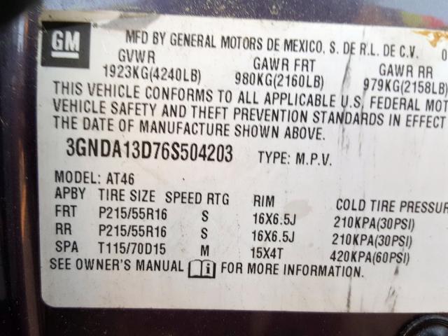 3GNDA13D76S504203 - 2006 CHEVROLET HHR LS  照片 10